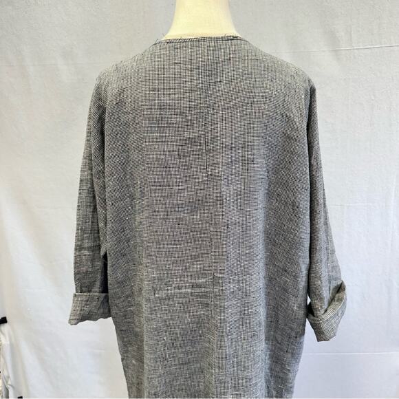 Vintage 80s linen lagenlook midi shift oversized dress houndstooth size small - Picture 11 of 16